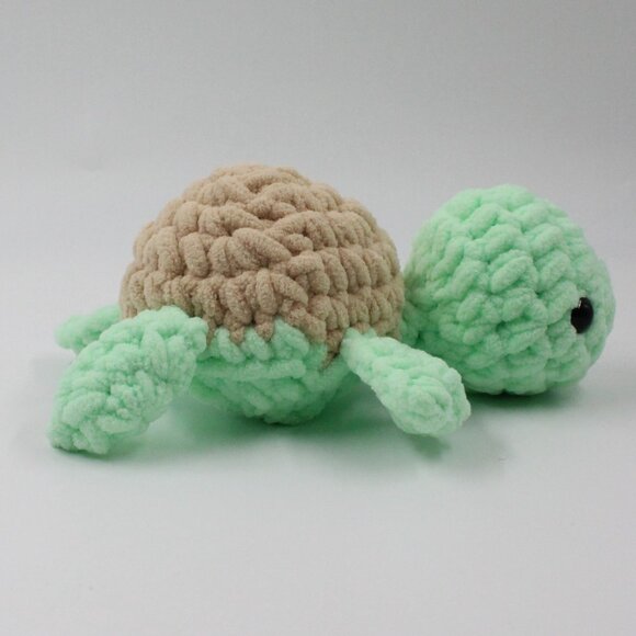 Handmade Crochet Plush Polyester Amigurumi Green and Tan Turtle - Picture 2 of 6